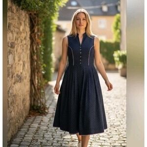 Vintage Austrian Dirndl Dress Isola Trachten Cotton Blue Purple Sz 14-16 Alpine